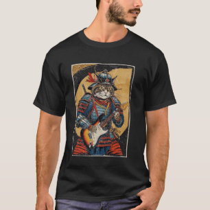 Japanse Samurai Kat Speelt Elektrische Gitaar Ukiy T-shirt