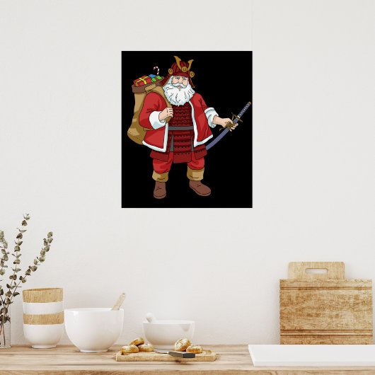 Japanse Samurai-kerstman kerstman Santa Claus Poster (Keuken)