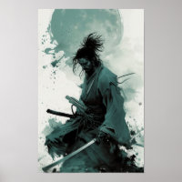 Japanse Samurai met een Koele Gaze - Poster Print
