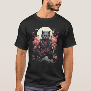 Japanse Samurai Ninja Kat Retro Tattoo Grafisch 18 T-shirt