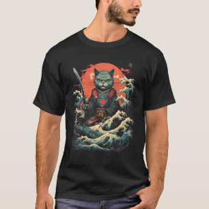Japanse Samurai Ninja Kat Retro Tattoo Grafisch 35 T-shirt