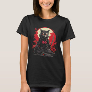 Japanse Samurai Ninja Kat Retro Tattoo Grafisch 38 T-shirt