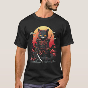 Japanse Samurai Ninja Kat Retro Tattoo Grafisch # T-shirt