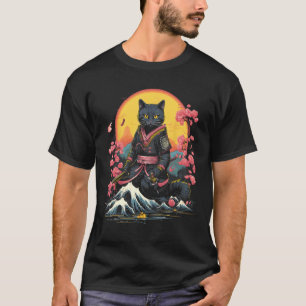 Japanse Samurai Ninja Kat Retro Tattoo Grafisch # T-shirt