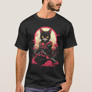 Japanse Samurai Ninja Kat Retro Tattoo Grafisch # T-shirt