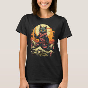 Japanse Samurai Ninja Kat Retro Tattoo Grafisch # T-shirt
