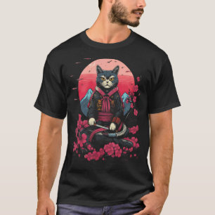Japanse Samurai Ninja Kat Retro Tattoo Grafisch # T-shirt