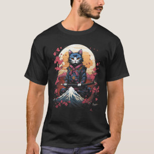 Japanse Samurai Ninja Kat Retro Tattoo Grafisch # T-shirt