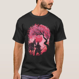 Japanse Samurai Paard en Rode Maan Kleding en M T-shirt