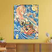Japanse Samurai vecht tegen salamander Canvas Afdruk (Insitu (Woonkamer))