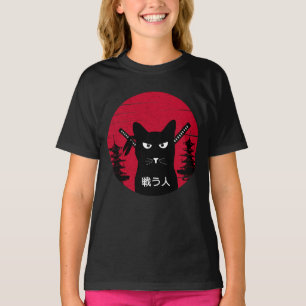  Japanse Samurai zwarte kat Ninja Art T-shirt