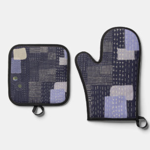 Japanse sashiko-steken die op patroon lijken ovenwant & pannenlap set