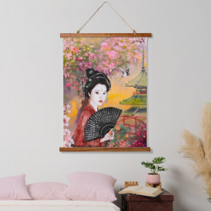 Japanse scène met een vrouw hangend wandkleed