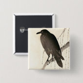 Japanse schets van een raven vierkante button 5,1 cm (Voorkant /achterkant)