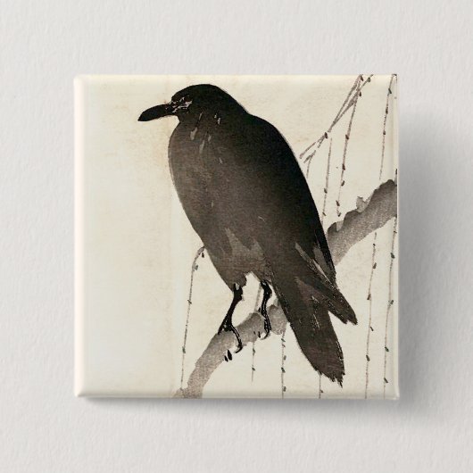 Japanse schets van een raven vierkante button 5,1 cm (Voorkant)