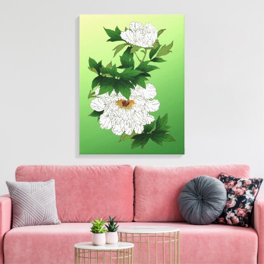 Japanse schets van grote witte pony Canvas Afdruk (Insitu (Woonkamer))