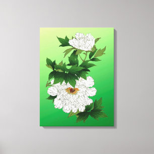 Japanse schets van grote witte pony Canvas Afdruk