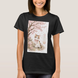 Japanse schildpadkat onder kersenbloesemboom t-shirt