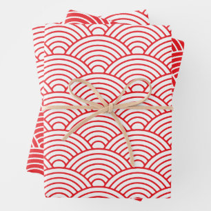 Japanse Seigaiha-golf Red en White Inpakpapier Vel