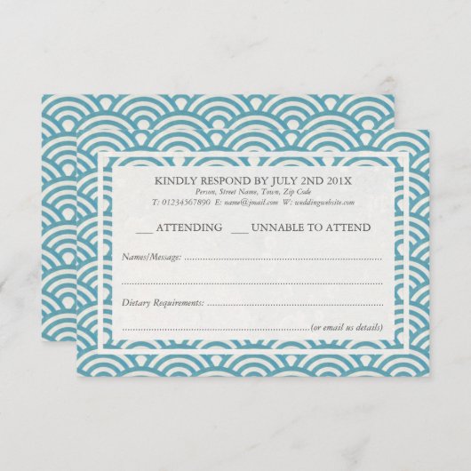 Japanse Seigaiha-golven Elegante Beach Bruiloft RS RSVP Kaartje (Voorkant / Achterkant)