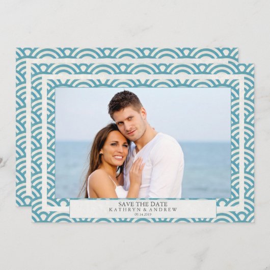 Japanse Seigaiha-golven Save The Date platte foto Kaart (Voorkant / Achterkant)