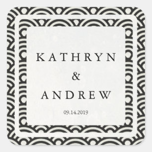 Japanse Seigaiha Waves Custom Names+Date Weddensch Vierkante Sticker