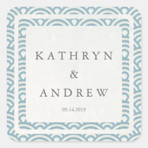 Japanse Seigaiha Waves Custom Names+Date Weddensch Vierkante Sticker