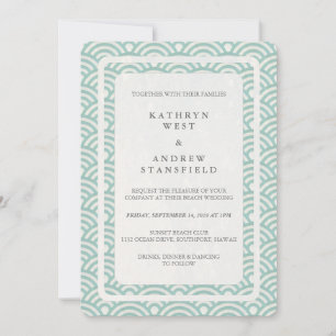 Japanse Seigaiha Waves Elegant Beach Wedding Kaart