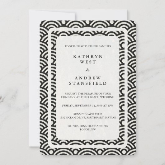 Japanse Seigaiha Waves Elegant Beach Wedding Kaart (Voorkant)