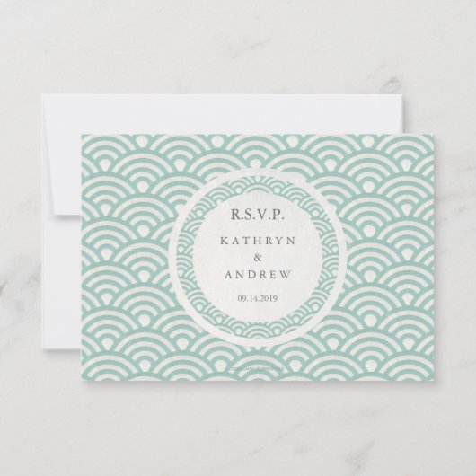 Japanse Seigaiha Waves Elegant Beach Wedding RSVP (Achterkant)