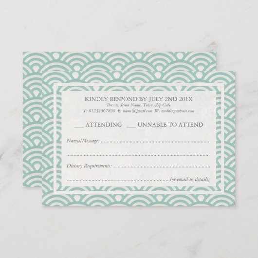 Japanse Seigaiha Waves Elegant Beach Wedding RSVP (Voorkant / Achterkant)
