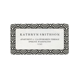 Japanse Seigaiha Waves Elegant Black + White Etiket