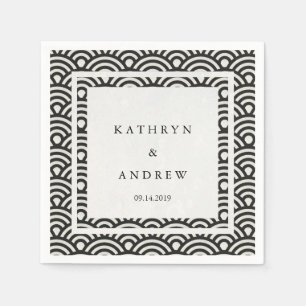 Japanse Seigaiha Waves Elegant Black + White Servet