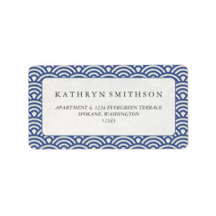 Japanse Seigaiha Waves Elegant Dark Blue + White Etiket