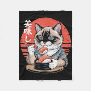 Japanse Siamese Kat Eet Sushi Kawaii Anime Kat Fleece Deken