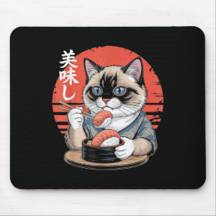 Japanse Siamese Kat Eet Sushi Kawaii Anime Kat Muismat