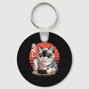 Japanse Siamese Kat Eet Sushi Kawaii Anime Kat Sleutelhanger