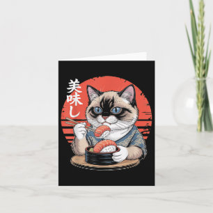 Japanse Siamese Kat Eten Sushi Kawaii Anime Cat Kaart
