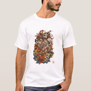 Japanse Skelet Kunst Gotische Bloemrijke Schedel T-shirt