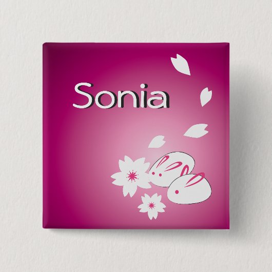  Japanse sneeuwkonijnen en Sakura Vierkante Button 5,1 Cm (Voorkant)