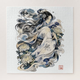 Japanse Sneeuwvrouw Kunst Winter Yokai in Kimono Legpuzzel