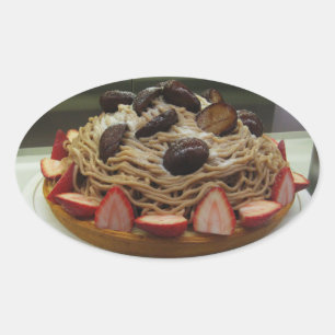 Japanse Spaghetti- en aardbeienkap Ovale Sticker