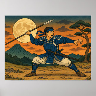Japanse Spear Warrior Volle Maan Poster