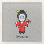 Japanse spin Lady Jorogumo: Cartoon Yokai Glazen Onderzetter (Voorkant)