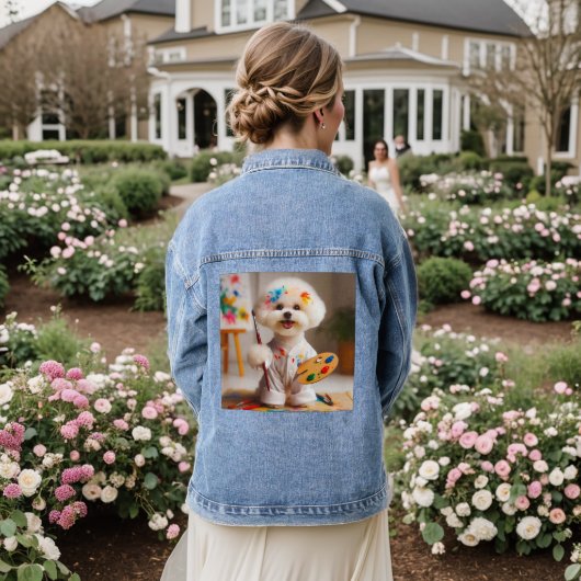 Japanse Spitz Art Denim Jacket (Huwelijk Achterkant)