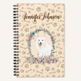 Japanse spitz Dog Paw-printer & Floral Cute Notitieboek