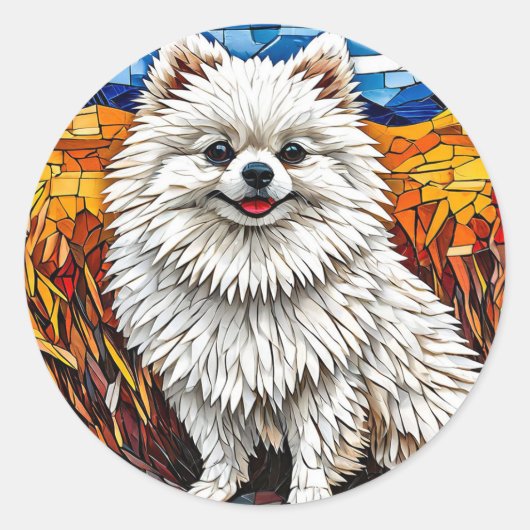 Japanse Spitz Hond Fluffy Elegantie 🐾 Schattige W Ronde Sticker (Voorkant)