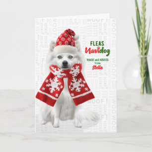 Japanse Spitz-hond Grappige Vlooien Navidog met Na Feestdagen Kaart