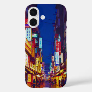 Japanse stadsstraat 's nachts iPhone 16 hoesje