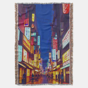 Japanse stadsstraat 's nachts deken